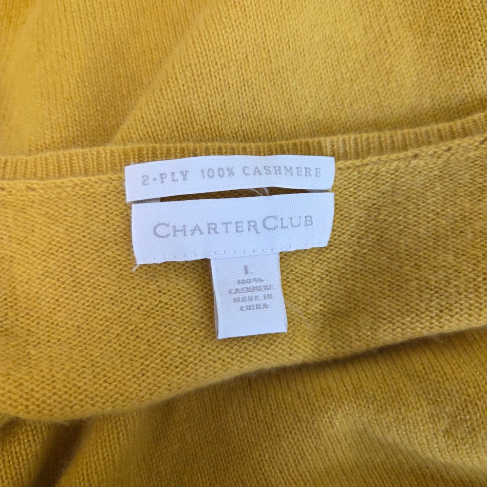 Charter‎ Club Yellow 100% Cashmere V-Neck Sweater 2-Ply Soft Knit Luxury Size L - Picture 4 of 4
